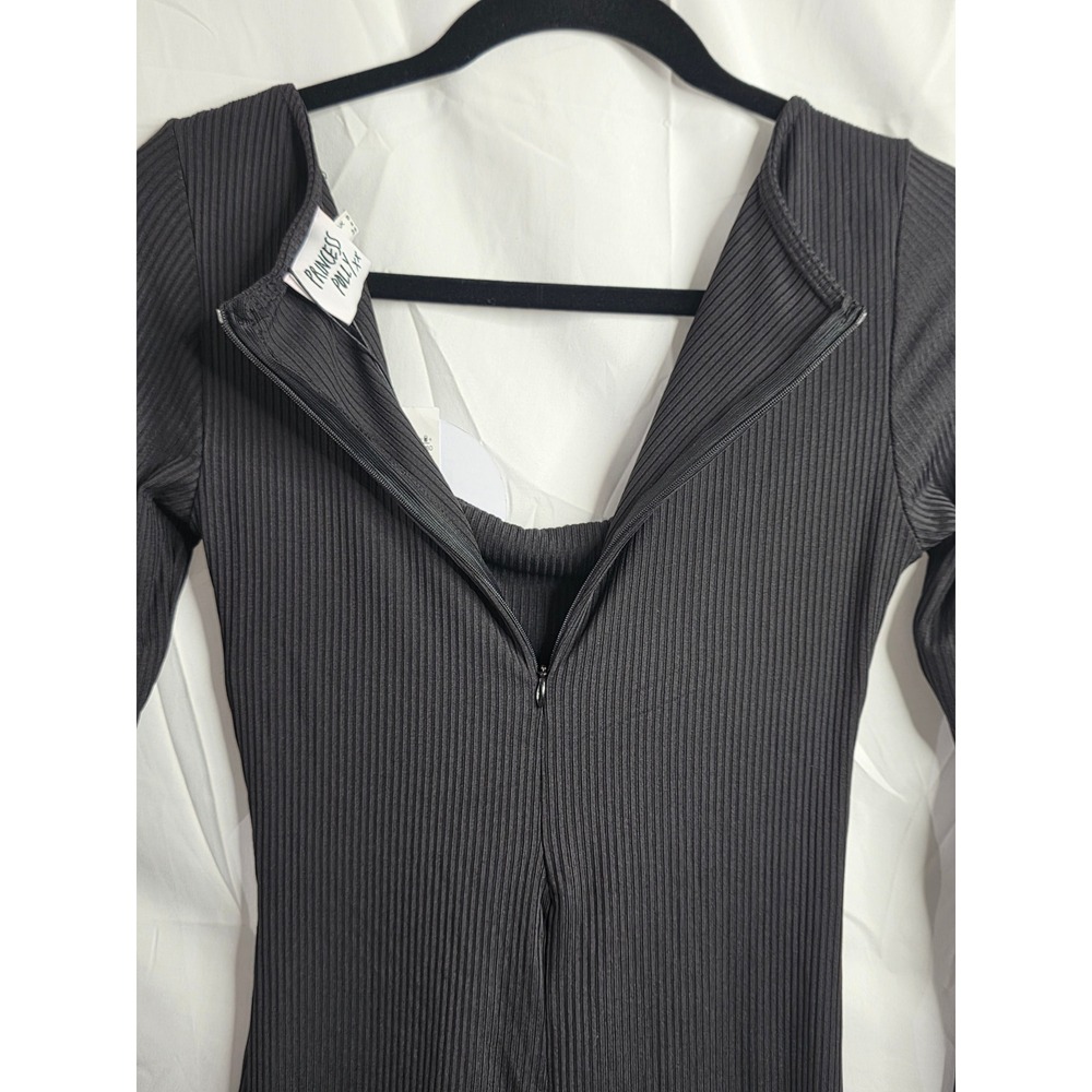 Princess Polly Black Ribbed Long Sleeve Romper Square Neck Cowl Bust Size 4 NWT - Picture 4 of 9